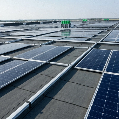 Supportage sur toiture plate avec intégration de technologies vertes et panneaux solaires
