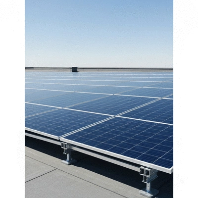 Système de supportage de panneaux solaires sur un toit plat, démontrant la facilité d'installation sans perçage
