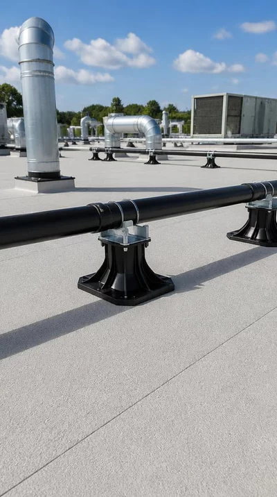 Support Big Foot sur une toiture plate avec des conduits d'a&eacute;ration
