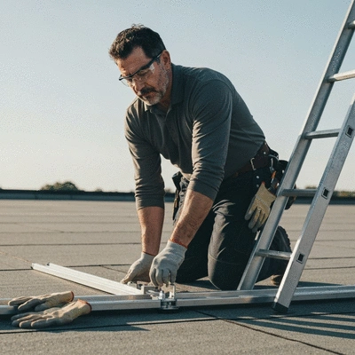 Professional installing Big Foot support on a flat roof