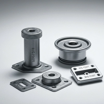 Various Big Foot fixing plate products on display