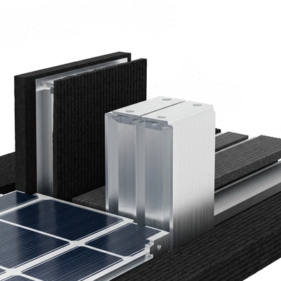 Close-up of various recycled rubber and aluminum photovoltaic supports, showcasing their texture and modular design, no text, no words, no typography, 8K, studio lighting