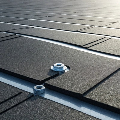 Close-up of Big Foot protection mats installed on a flat roof, showing durable materials and proper drainage around a support system