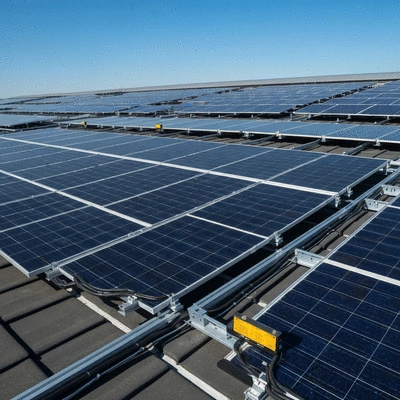 Industrial rooftop with solar panels and BigFoot supports