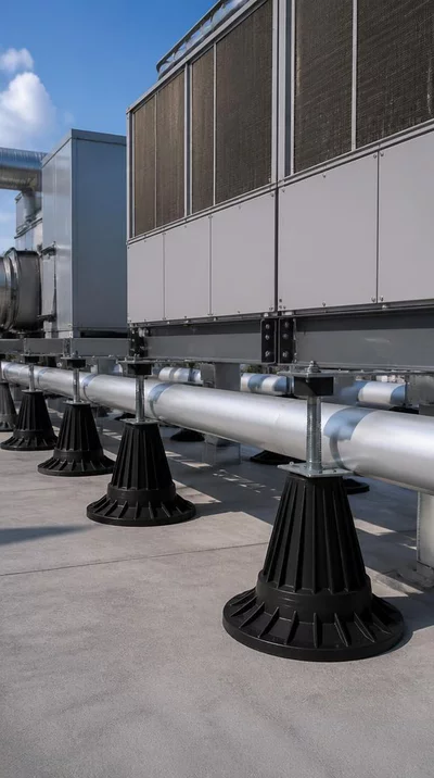 Industrial rooftop with Big Foot supports for HVAC units