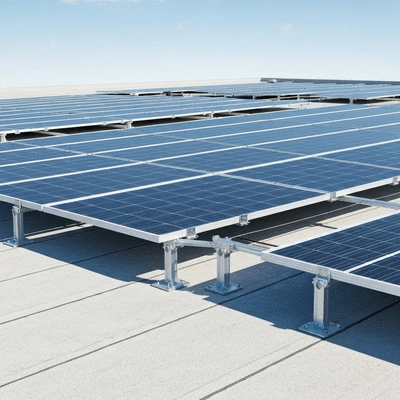 Systèmes de supportage Big Foot sur une toiture plate avec des panneaux solaires installés