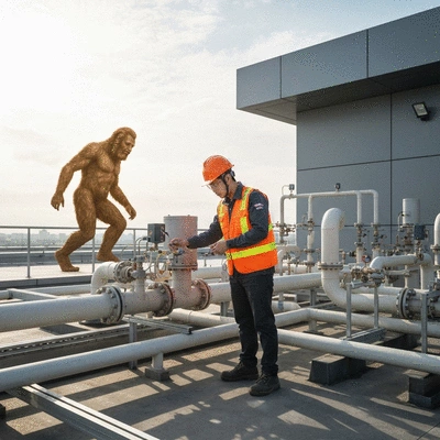 Engineer inspecting CVC system on a rooftop with Big Foot supports